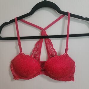 Pink Victoria's Secret Date Racerback Red Lace Bra SZ 34B